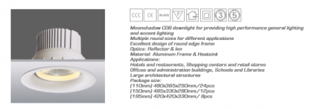 Downlight de précision 42W 4K IRC 95 Moonshadow ø 195 mm / enc 180mm