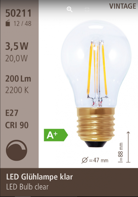Standard filament E27 230V